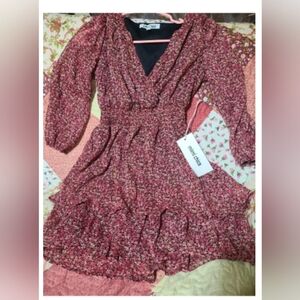 Mimi Chica Red Wrap Sundress with Bishop Sleeves